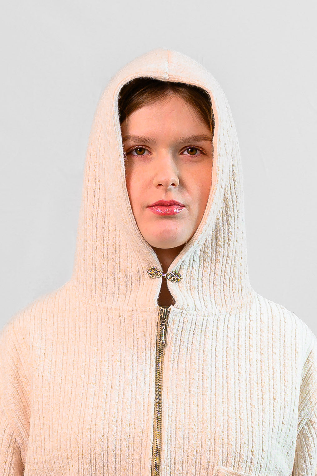 1/1 Ecru Knit Zip Up