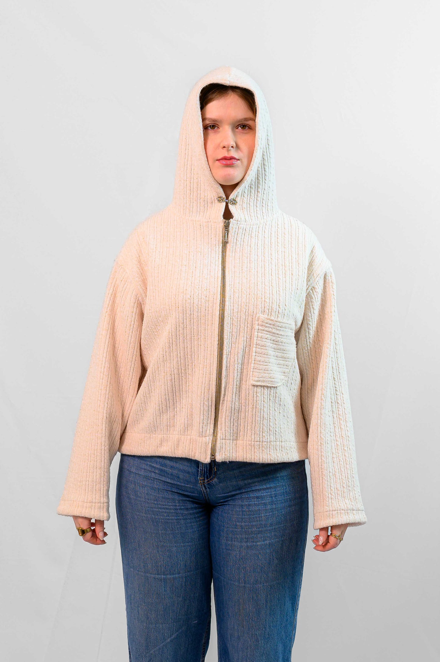 1/1 Ecru Knit Zip Up